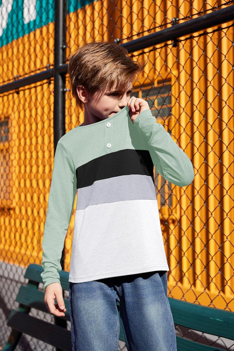 Arshiner Kids Boys Henley Shirts Cotton Long Sleeve T-Shirts Color Block Tee