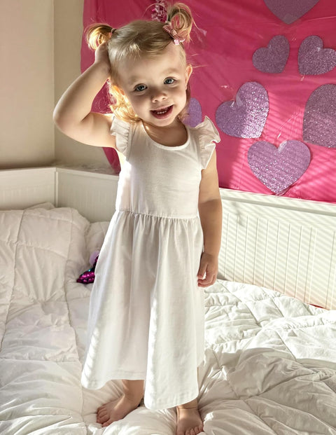 Arshiner Toddler Dress Girls Summer Ruffle Sleeve Backless Dresses Casual Sundress with Pockets 2-8Y