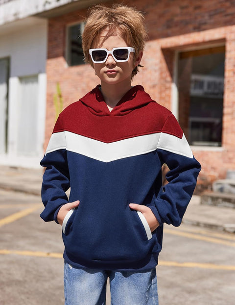 Arshiner Boy's Color Block Pullover Fleece Hoodie Sweatshirt