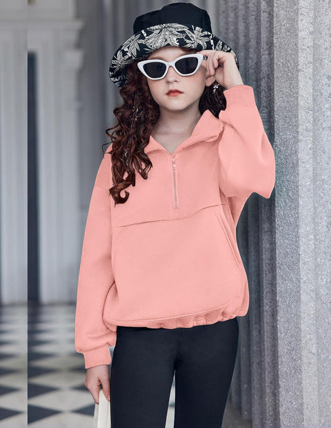 Arshiner Girls Half Zip Sweatshirt Fleece Quarter Pullover