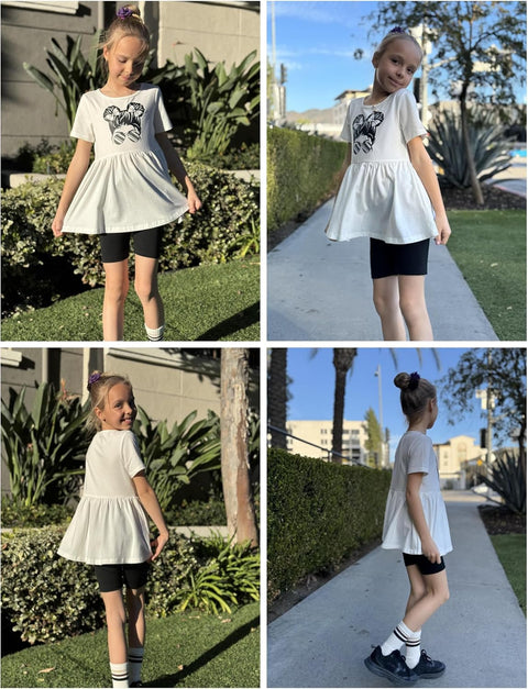 Arshiner Girls Summer Outfits Short Sleeve Ruffle Hem Top and Biker Shorts Set Girl Clothes 6-14 Years