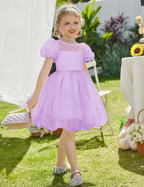 Arshiner Girls Dress Contrast Mesh Puff Flowy Bubble Hem Dresses