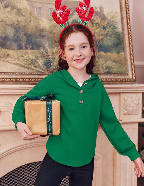 Arshiner Girls Button Collar Kids Hooded Sweatshirt