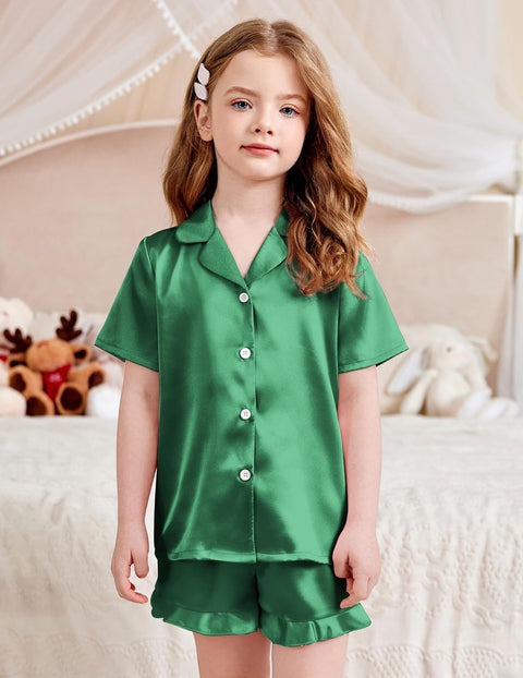 Arshiner Girls Pajamas Silk Satin Pajama Set