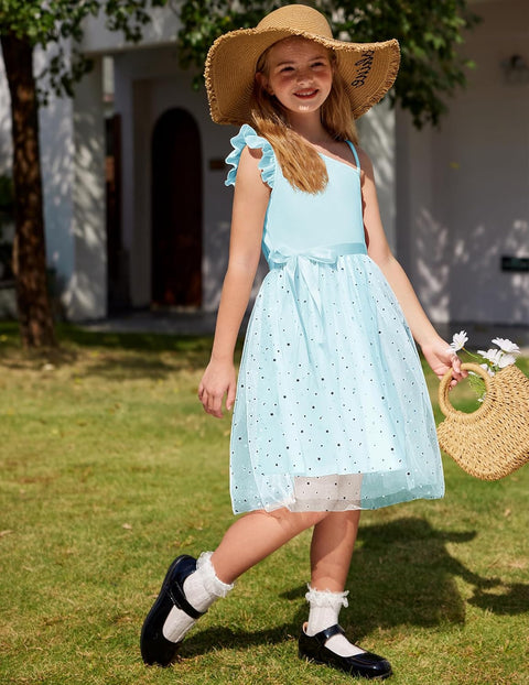 Arshiner Girls Dresses One Shoulder Ruffle Formal Tulle Dress