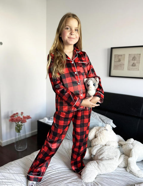 Arshiner Girls Pajamas Silk Satin Pajama Set