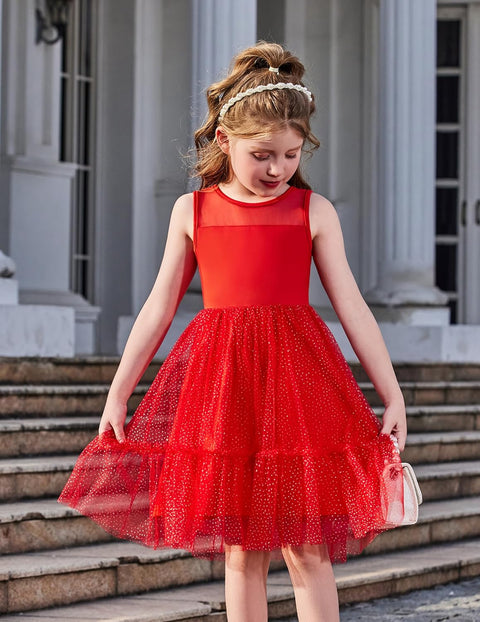 [2T-7Y] Arshiner Toddler Sleeveless Formal Dress Fancy Cute Tulle Glitter Dresses