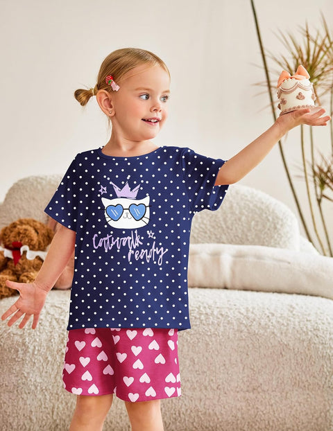 [4Y-12Y] Arshiner Girls Pajamas Set Short Sleeve Pjs 3PCS Lounge Sets