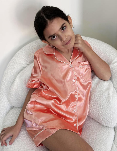 Arshiner Girls Pajamas Silk Satin Pajama Sleepwear Button Down Pj Set