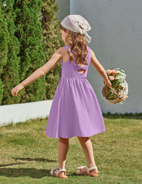 【2-6Y】Arshiner Toddler Girls Dress Back Bowknot Twirly Sundress with Pockets