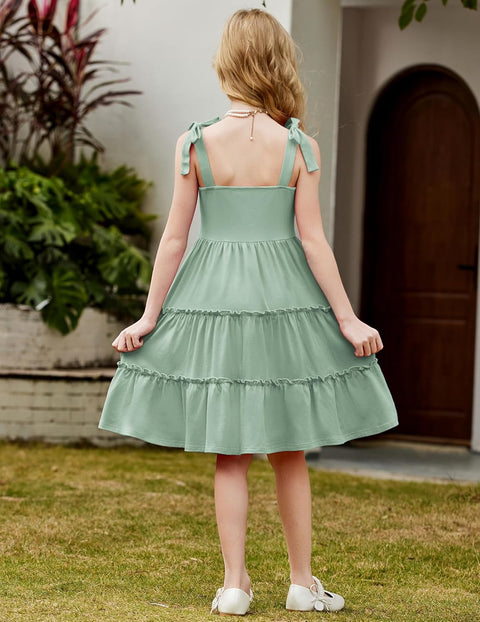 Arshiner Girls Dress Tween Boho Bowknot Strap Swing Flowy Dress