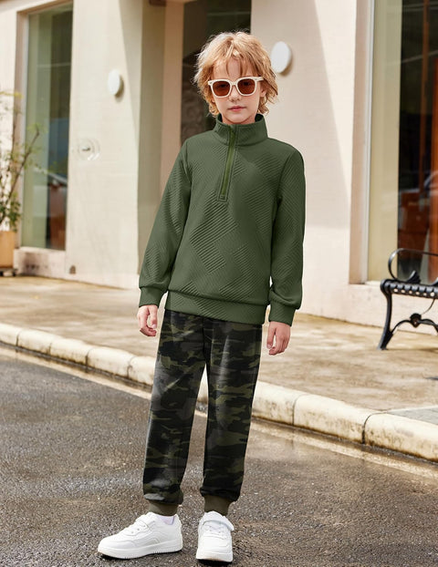 Arshiner Boys Half Zip Sweatshirt and Pants Outfit 2Pcs Set