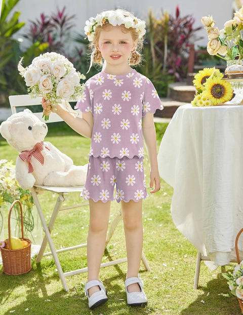 Arshiner Toddler Girls Clothes Ruffle Short Sleeves Crewneck Tops and Shorts with Pockets Cute Summer 2 Pieces Short Sets