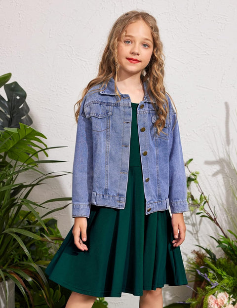 Arshiner Girls Long Sleeve Stretchy Dress A line Twirly Skater School Party Dress