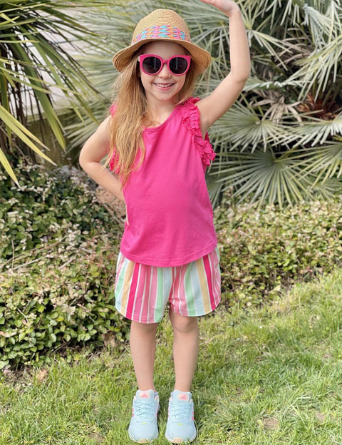 Arshiner Girls 2 Piece Sets Ruffle Trimmed Tank Top and High Waist Shorts
