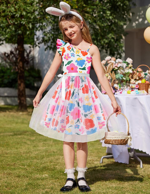 Arshiner Girls Dresses One Shoulder Ruffle Formal Tulle Dress