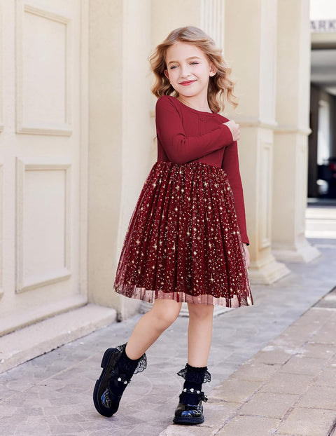 Arshiner Toddler Girls Tutu Dress Long Sleeve Party Dresses