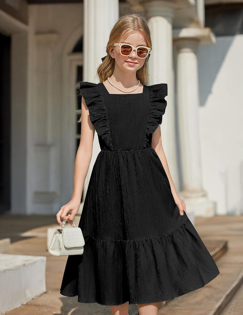 Arshiner Girls Tie Back Dress Tween Boho Flutter Sleeve Maxi Dresses