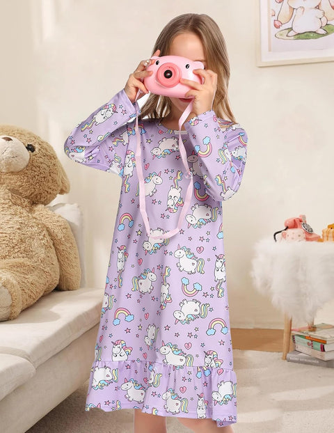 Arshiner Girls' Sleepwear Long Sleeve Cute Nightie Pajama Dress