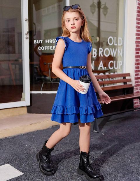 Arshiner Girls Dress Tween Boho Flutter Sleeve Tiered A Line Dresses