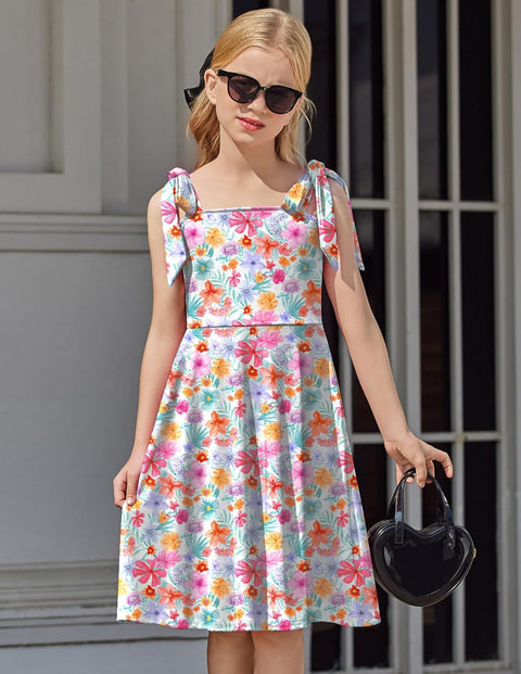 [6Y-11Y] Arshiner Girls Dress Tie Strap Solid Color Party Dresses