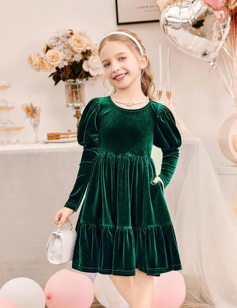 Arshiner Toddler Velvet Dress Girls Puff Party Ruffle Dresses