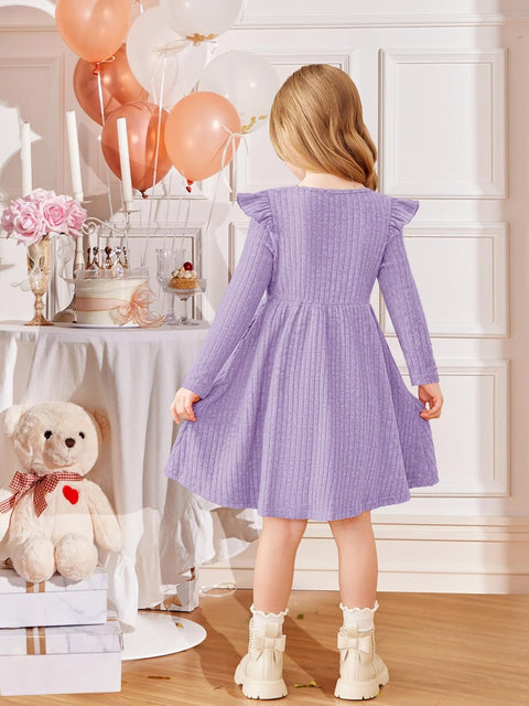 Arshiner Girl Dress Baby Girls Knitted Ruffle Sleeve Dresses