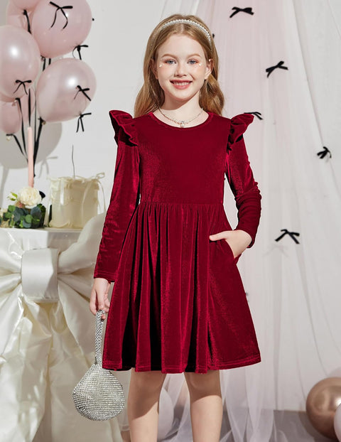 Arshiner Toddler Velvet Dress Little Girls Ruffle Dresses