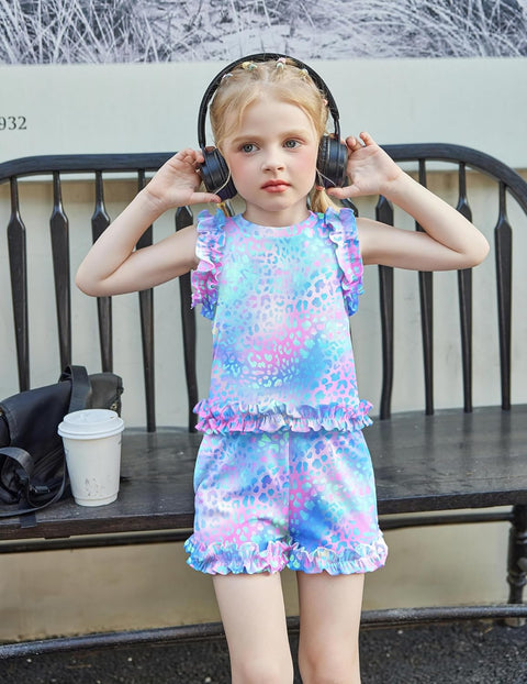 Arshiner Toddler Girls Clothes Ribbed Knit Ruffle Sleeveless Tops and Shorts with Pockets Cute Summer 2 Pieces Short Sets