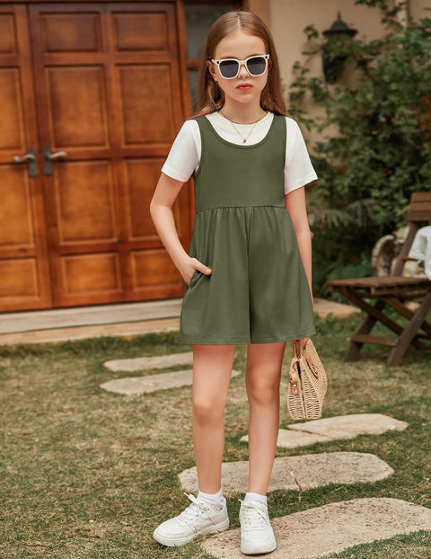 Arshiner Girls' Casual Summer Sleeveless Jumpsuits Loose One Piece Romper Short Overalls Outfits with Pockets