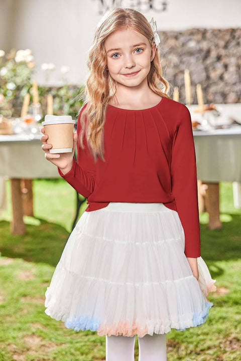 Arshiner Girls Pleated Long Sleeve Shirts
