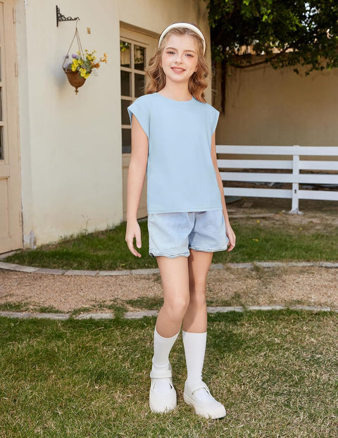 Arshiner Girls T Shirts Cap Sleeves Casual Summer Tops Tank Tee