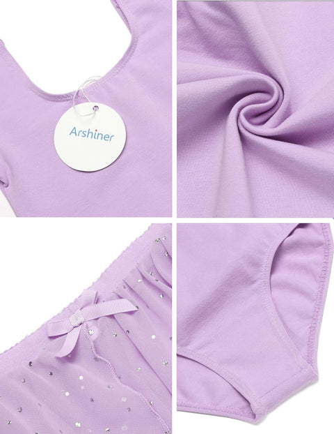 Arshiner Girls Sequin Ballet Leotards Combo Irregular Hem Dance Dresses