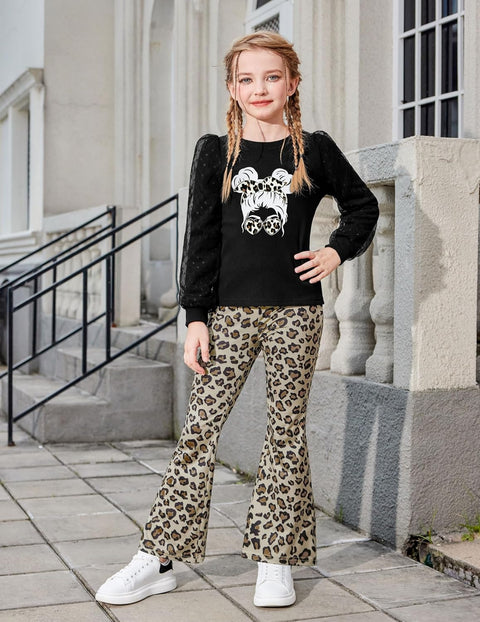 Arshiner Girls 2 Piece Outfits Knit Tulle Puff Top and Flare Pants Set