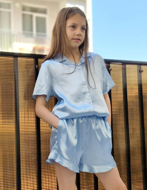Arshiner Girls Pajamas Silk Satin Pajama Set