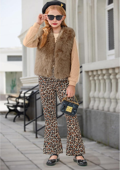 Arshiner Girls 2 Piece Outfits Knit Tulle Puff Top and Flare Pants Set