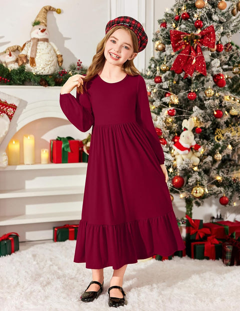 Arshiner Girls Maxi Dresses Lantern Long Sleeve Holiday Dress
