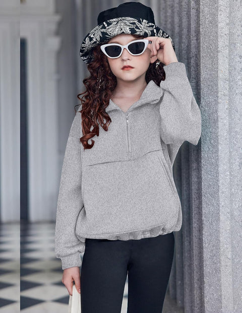 Arshiner Girls Half Zip Sweatshirt Fleece Quarter Pullover