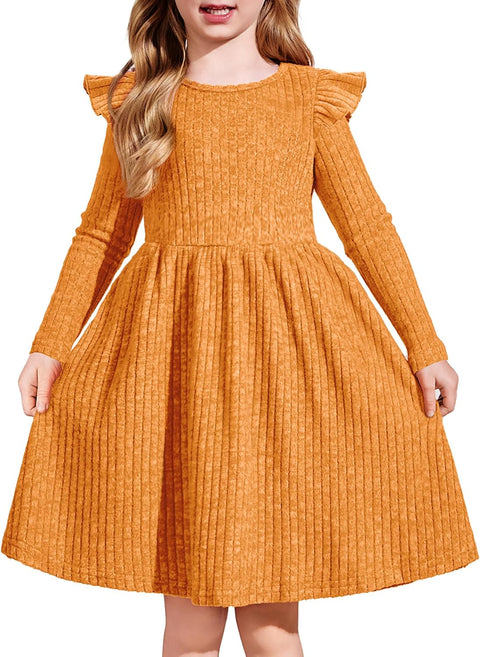 Arshiner Girl Dress Baby Girls Knitted Ruffle Sleeve Dresses