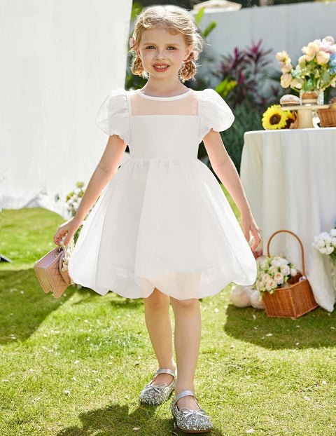 Arshiner Girls Dress Contrast Mesh Puff Flowy Bubble Hem Dresses