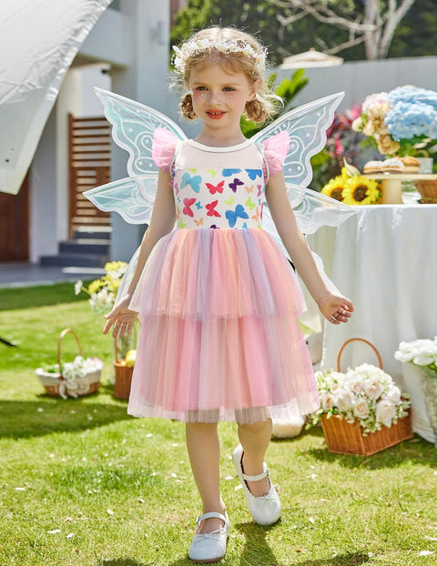 Arshiner Toddler Girls Tutu Sundress Ruffle Sleeve Double Fluffy Tiered Dresses