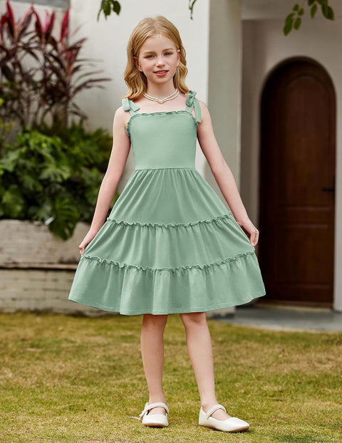 Arshiner Girls Dress Tween Boho Bowknot Strap Swing Flowy Dress