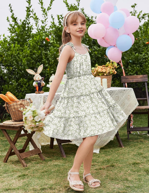 Arshiner Girls' Boho Spaghetti Strap Ruffled Tiered Dresses