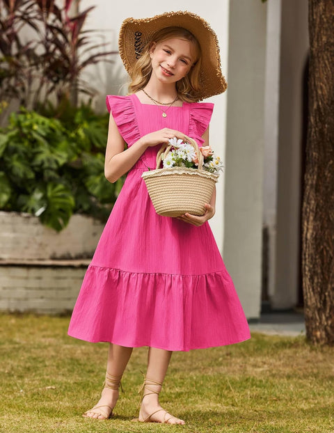 Arshiner Girls Tie Back Dress Tween Boho Flutter Sleeve Maxi Dresses