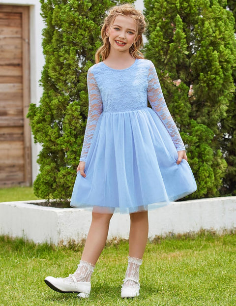 Arshiner Flower Girl Dress V Back Lace Tulle Party Dresses