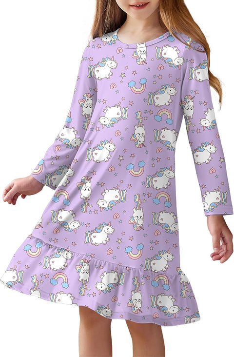 Arshiner Girls' Sleepwear Long Sleeve Cute Nightie Pajama Dress