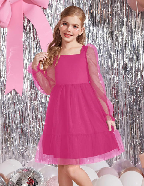 Arshiner Girls Tie Back Dress Puff Formal Party Tulle Dresses