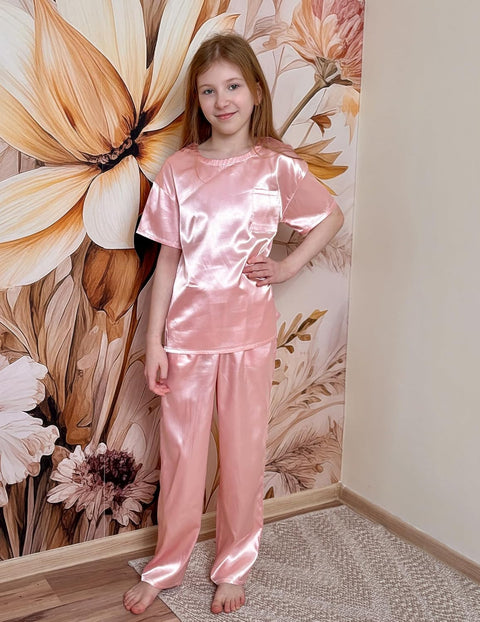 Arshiner Girls' Pajama Sets Satin Soft Silk Pjs Lounge Set Sleepwear
