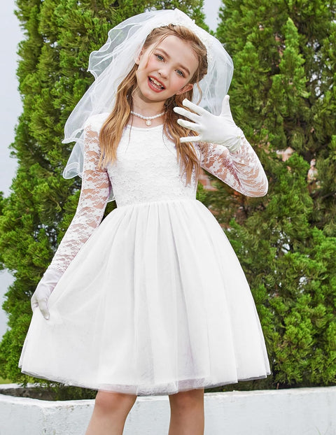 Arshiner Flower Girl Dress V Back Lace Tulle Party Dresses