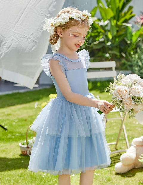 Arshiner Toddler Girls Tutu Sundress Ruffle Sleeve Double Fluffy Tiered Dresses